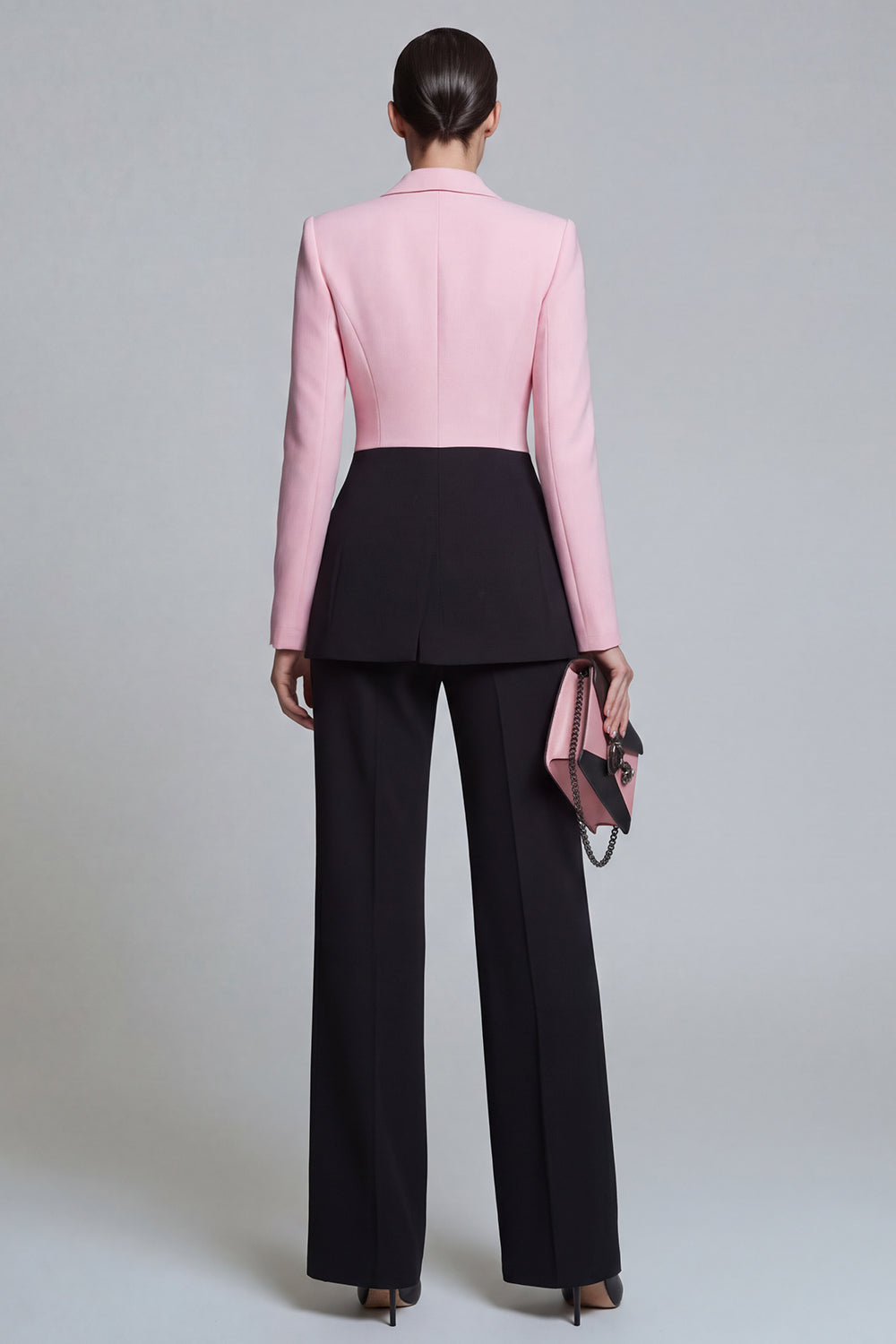 Peaked Lapel Black Pink 2 Piece Single Buckle Colorblock Women Suits