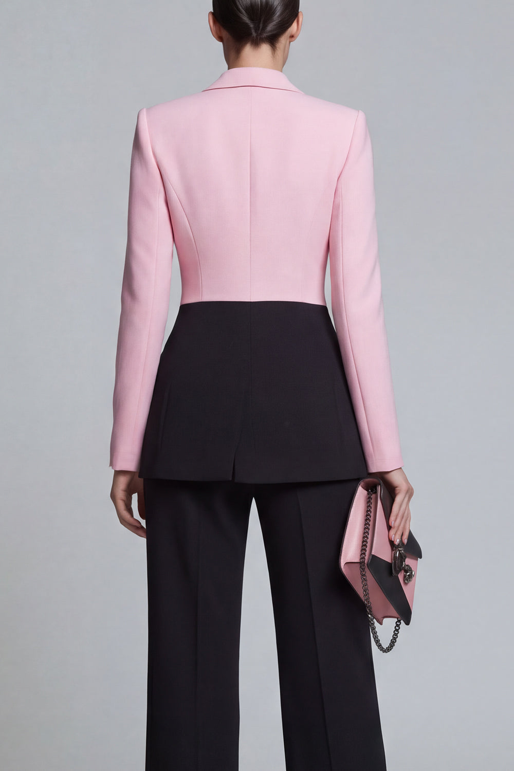 Peaked Lapel Black Pink 2 Piece Single Buckle Colorblock Women Suits
