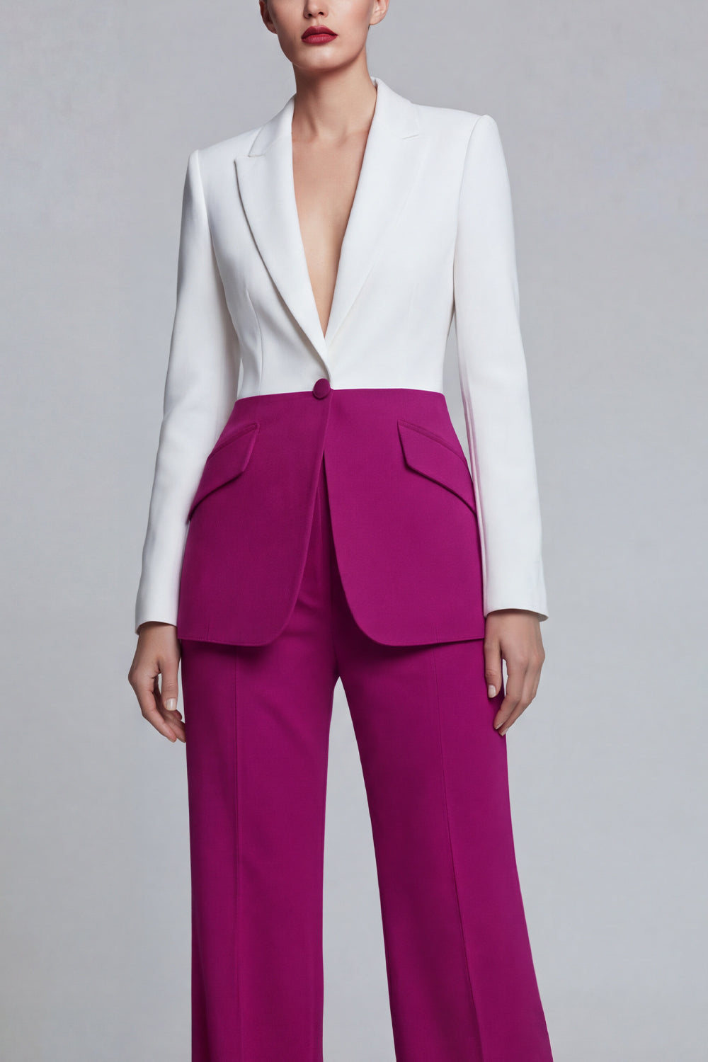 Peaked Lapel Black Pink 2 Piece Single Buckle Colorblock Women Suits