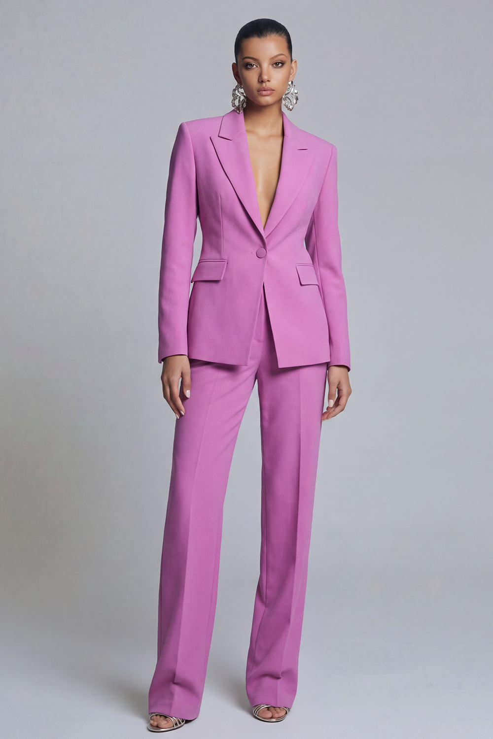 Peaked Lapel 2 Piece Purple Classic Single Buckle Women Suits