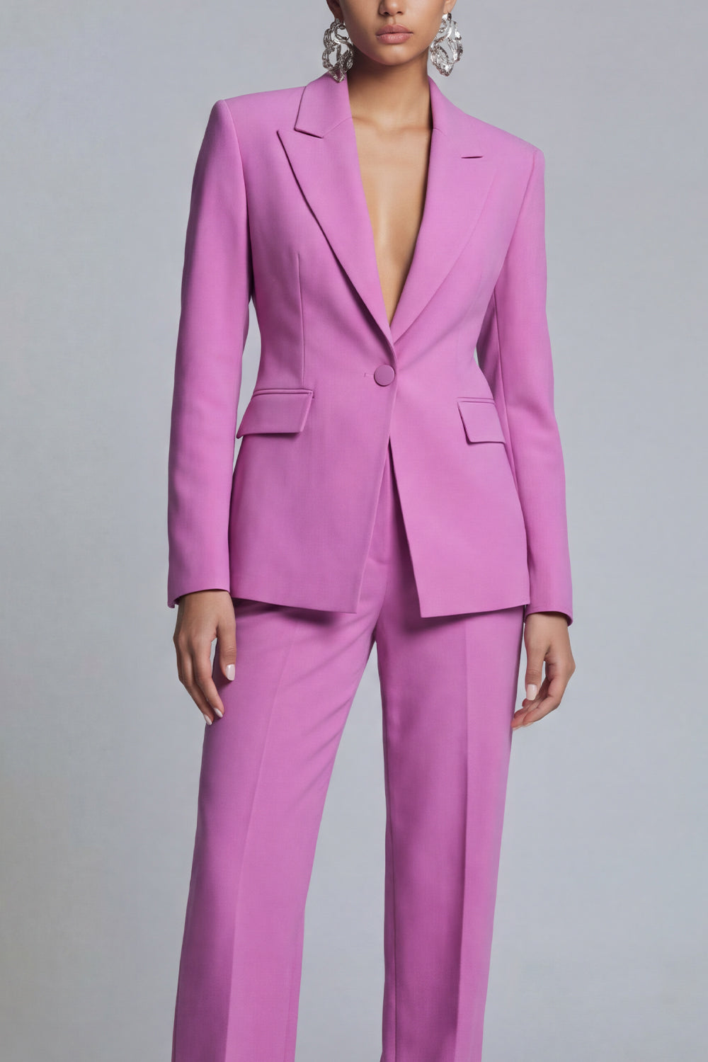 Peaked Lapel 2 Piece Purple Classic Single Buckle Women Suits
