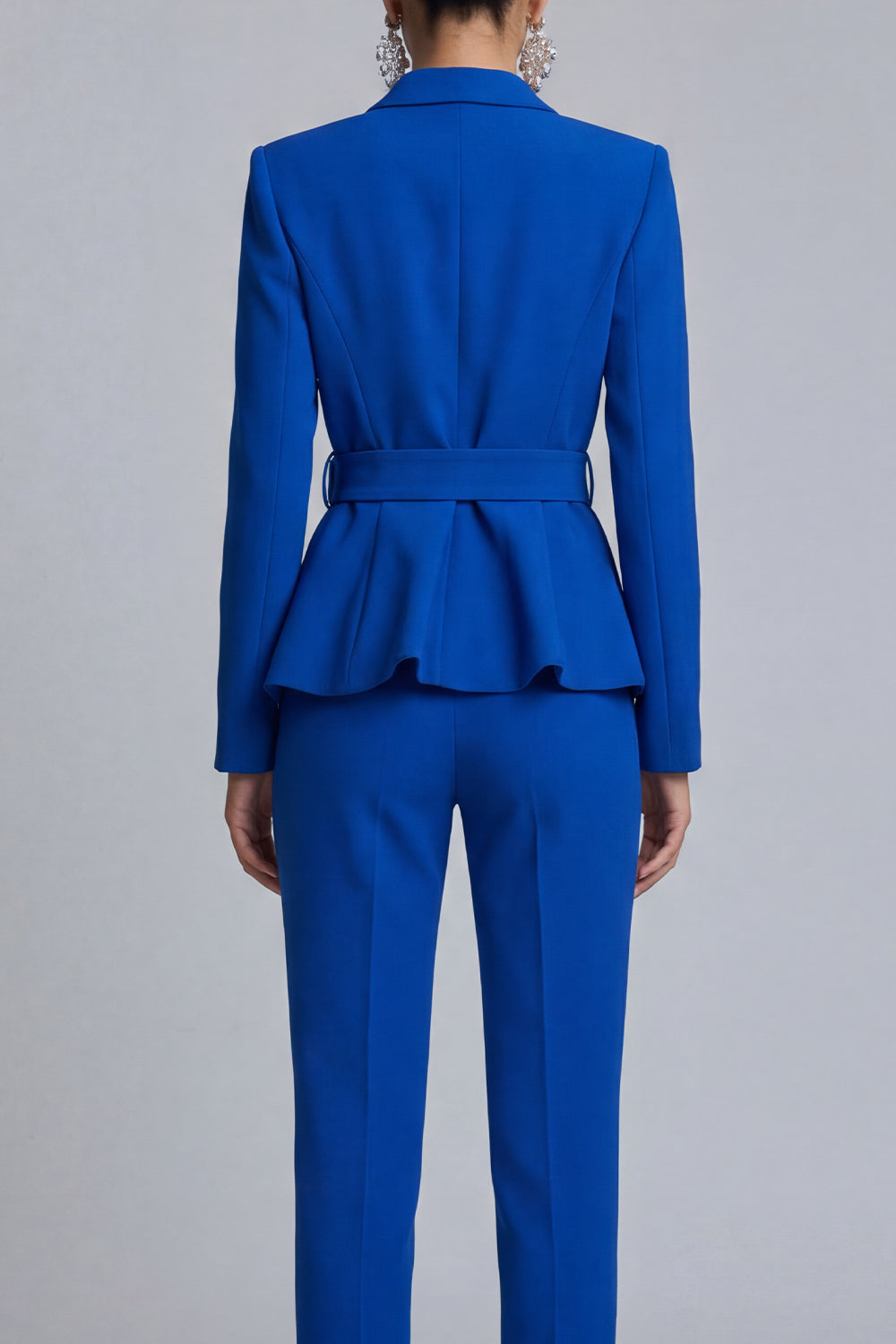 Peaked Lapel Royal Blue 2 Piece Women Suits with Belt