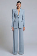 Peaked Lapel 2 Piece Single Buckle Grey Blue Women Suits