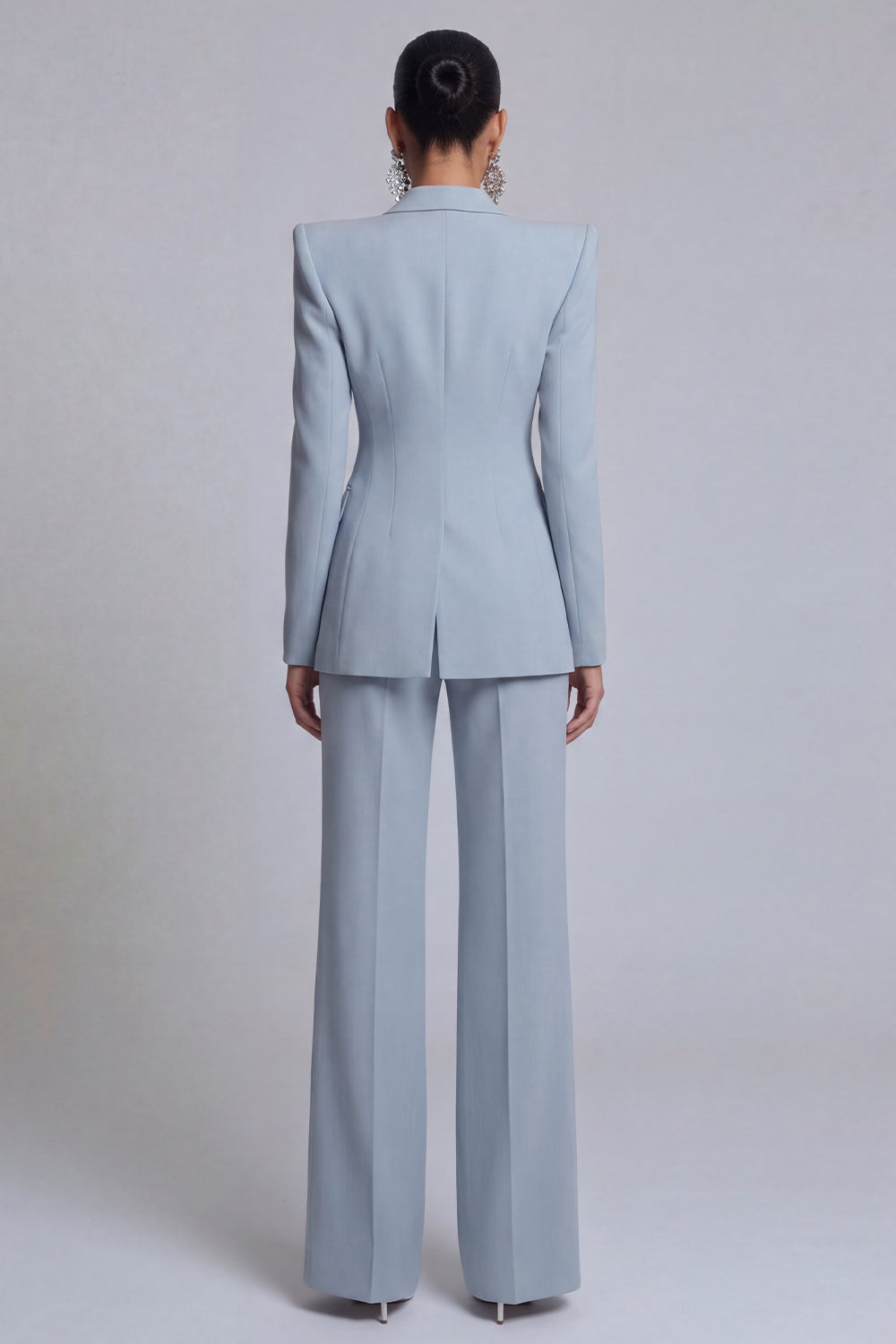 Peaked Lapel 2 Piece Single Buckle Grey Blue Women Suits