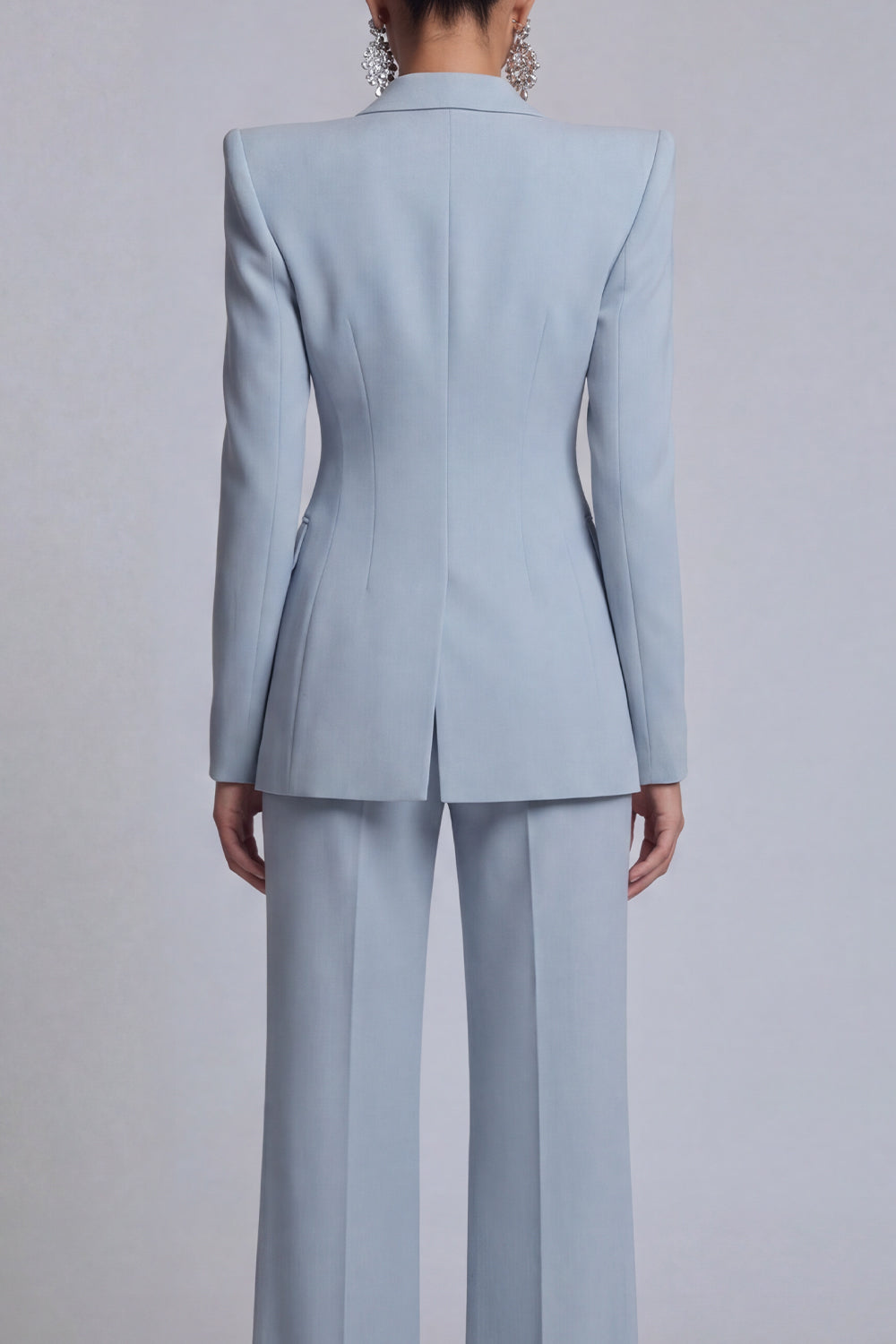 Peaked Lapel 2 Piece Single Buckle Grey Blue Women Suits
