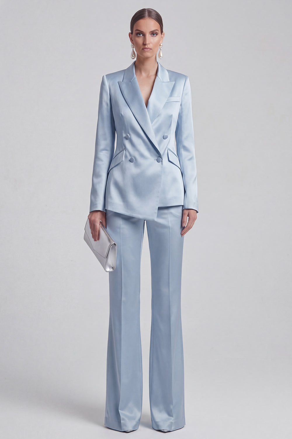 White Peaked Lapel 2 Piece Satin Women Suits