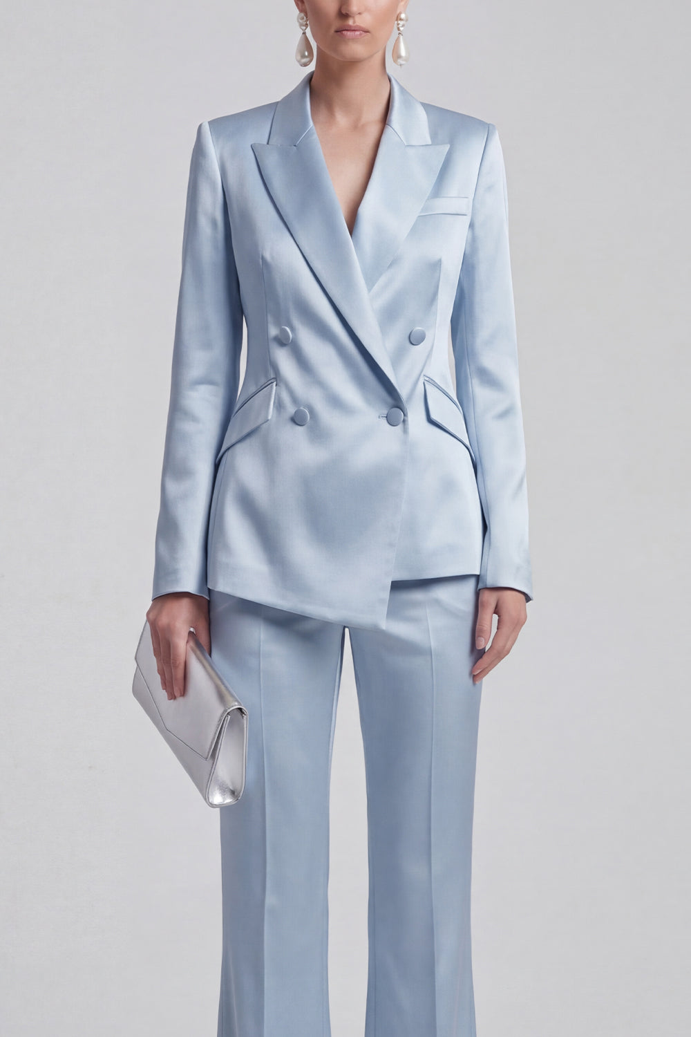 White Peaked Lapel 2 Piece Satin Women Suits