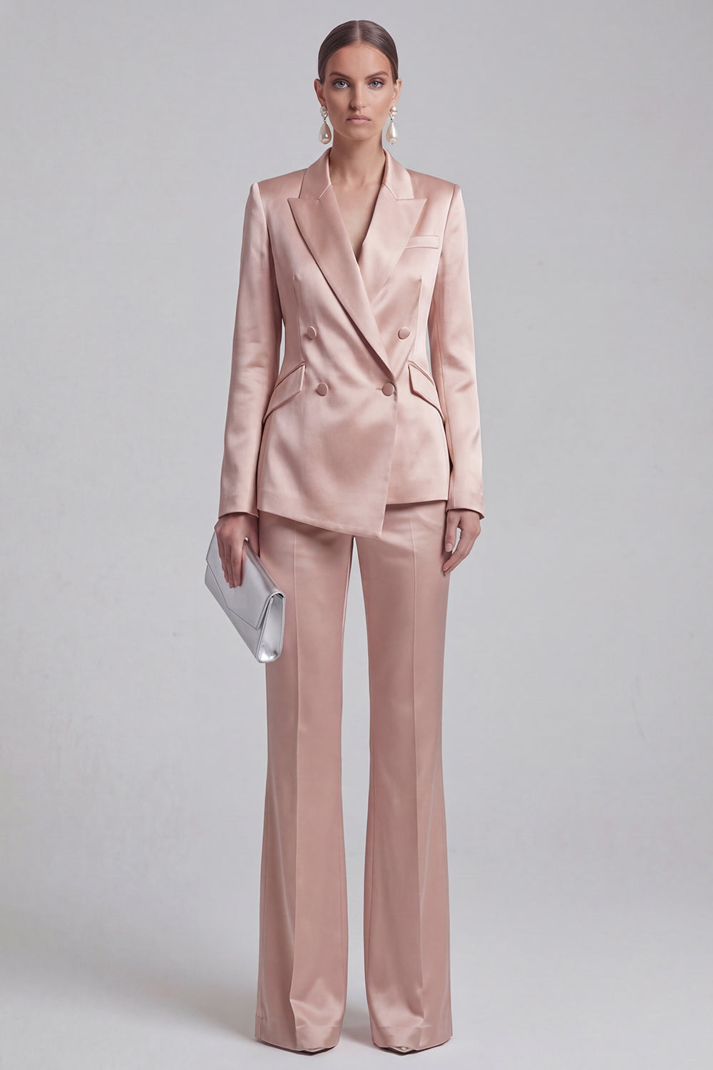 White Peaked Lapel 2 Piece Satin Women Suits