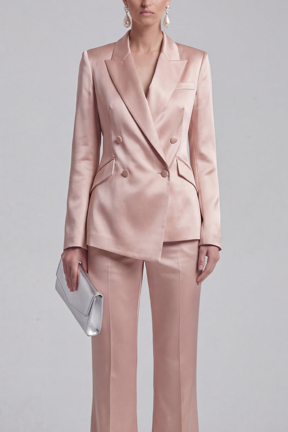 White Peaked Lapel 2 Piece Satin Women Suits