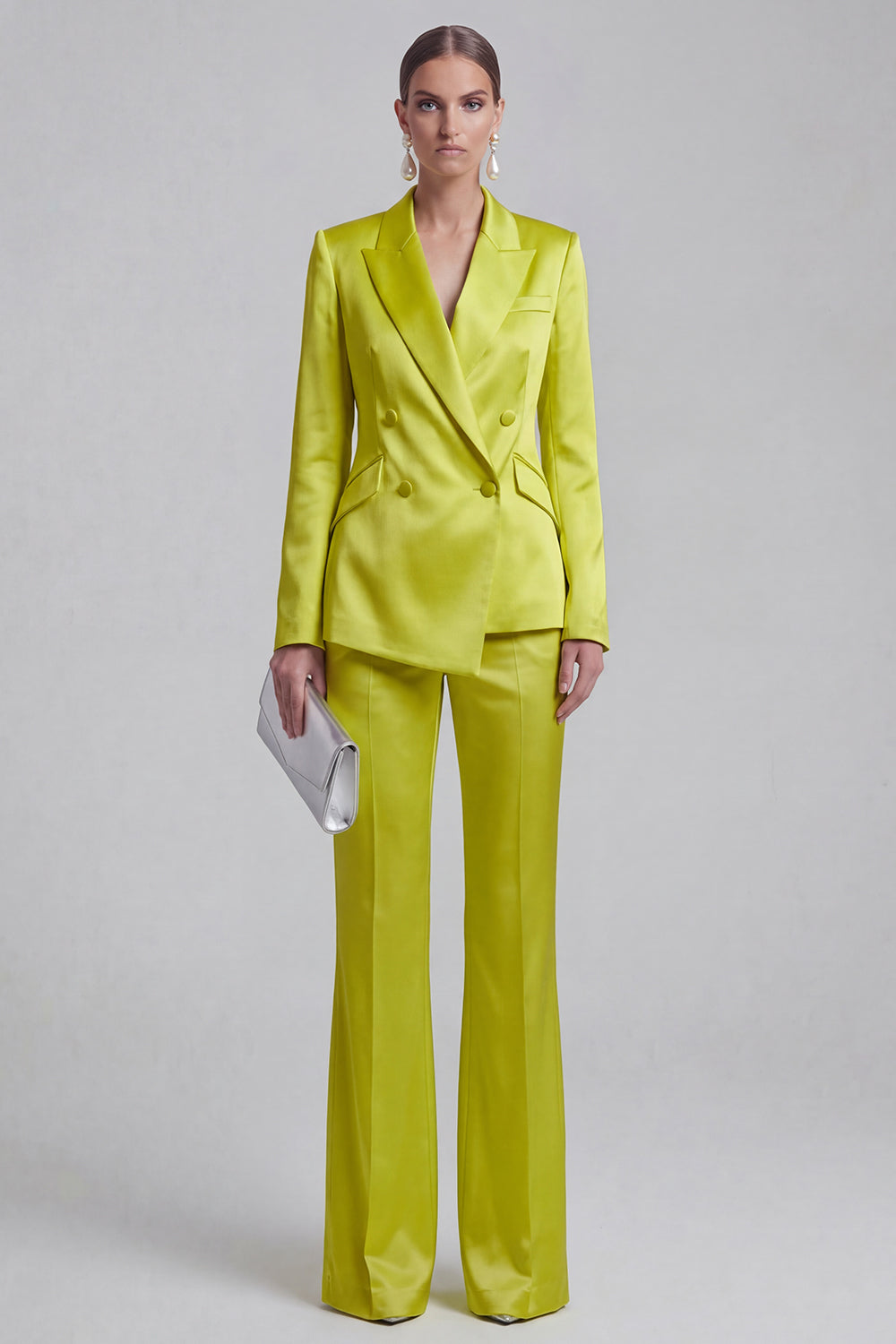 White Peaked Lapel 2 Piece Satin Women Suits