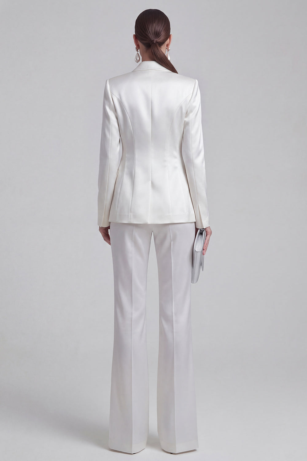 White Peaked Lapel 2 Piece Satin Women Suits