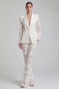White Peaked Lapel Burnout 2 Piece Slim Fit Women Suits