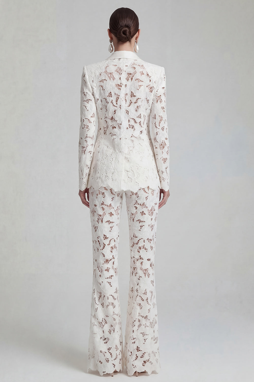 White Peaked Lapel Burnout 2 Piece Slim Fit Women Suits