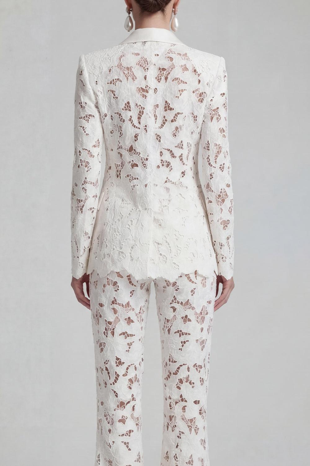 White Peaked Lapel Burnout 2 Piece Slim Fit Women Suits