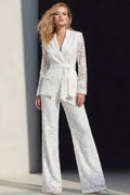 Notched Lapel White Burnout Women Suits with Belt