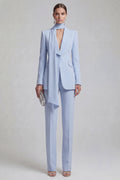 Shawl Lapel Blue 2 Piece Satin Single Buckle Women Suits