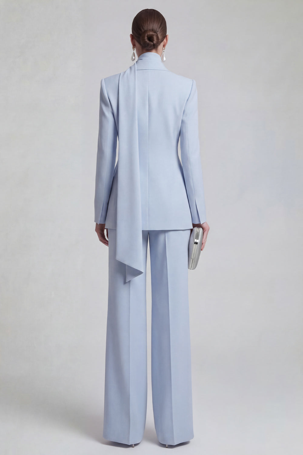 Shawl Lapel Blue 2 Piece Satin Single Buckle Women Suits