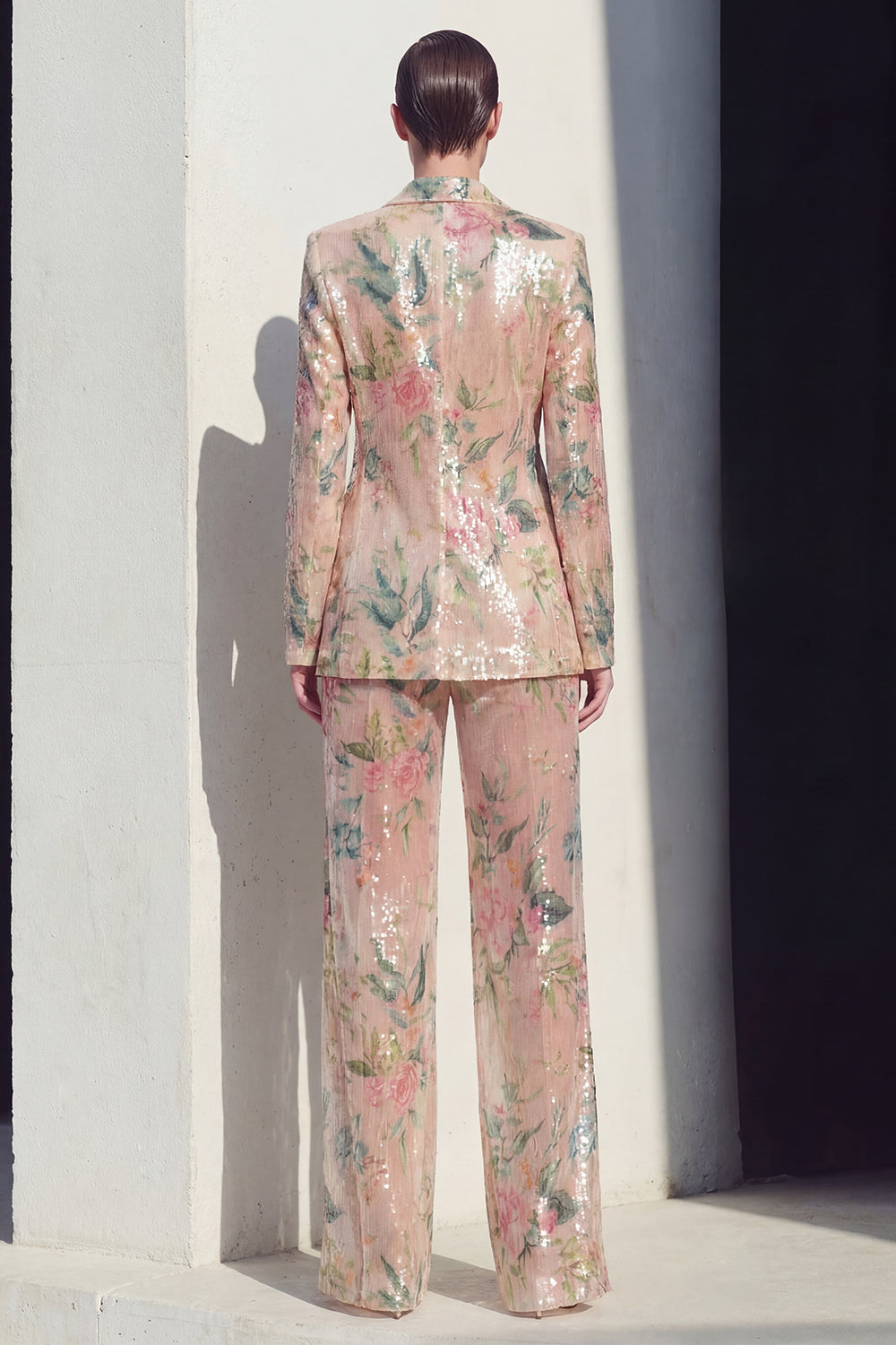 Sparkly Notched Lapel Floral 2 Piece Champagne Women Suits