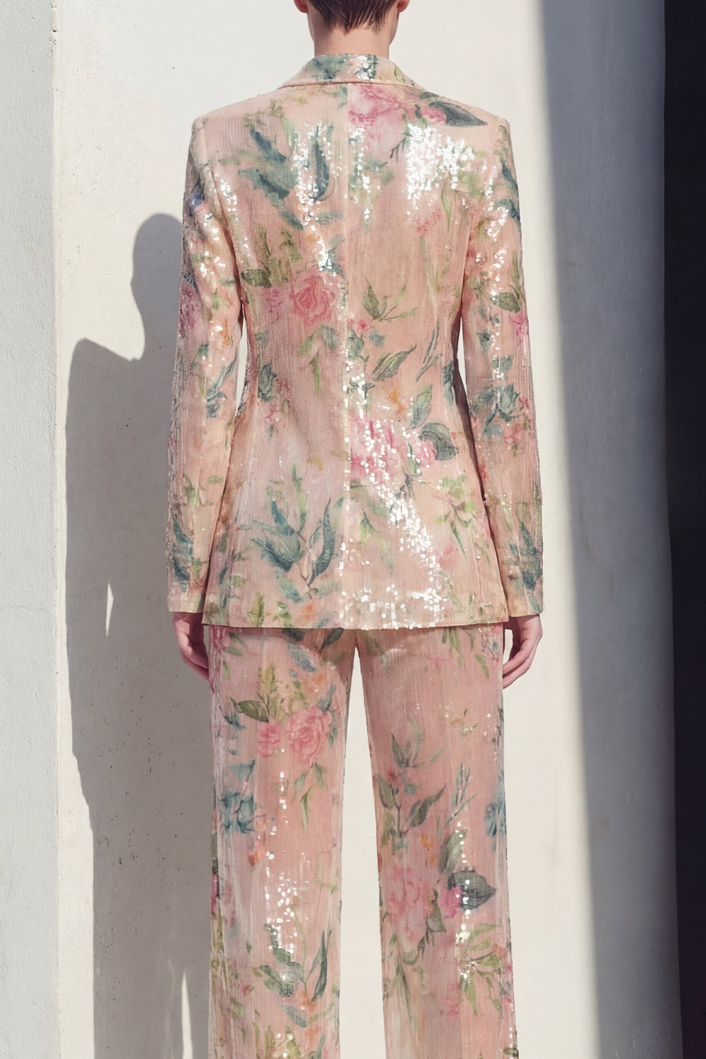 Sparkly Notched Lapel Floral 2 Piece Champagne Women Suits