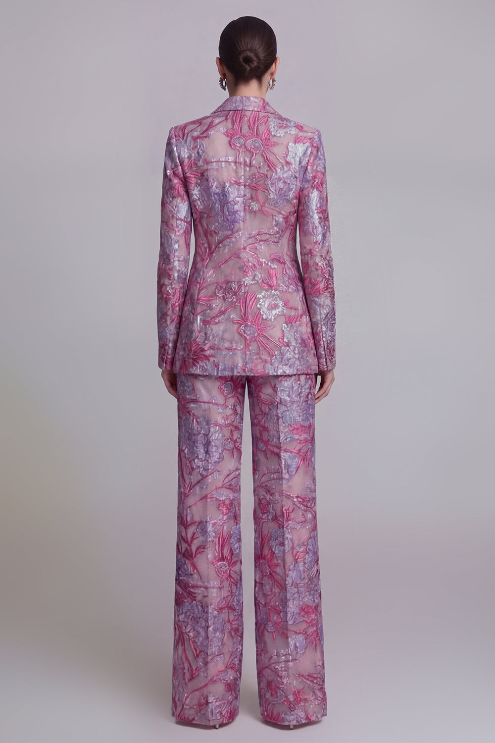 Dark Blue Floral Notched Lapel Burnout Women Suits