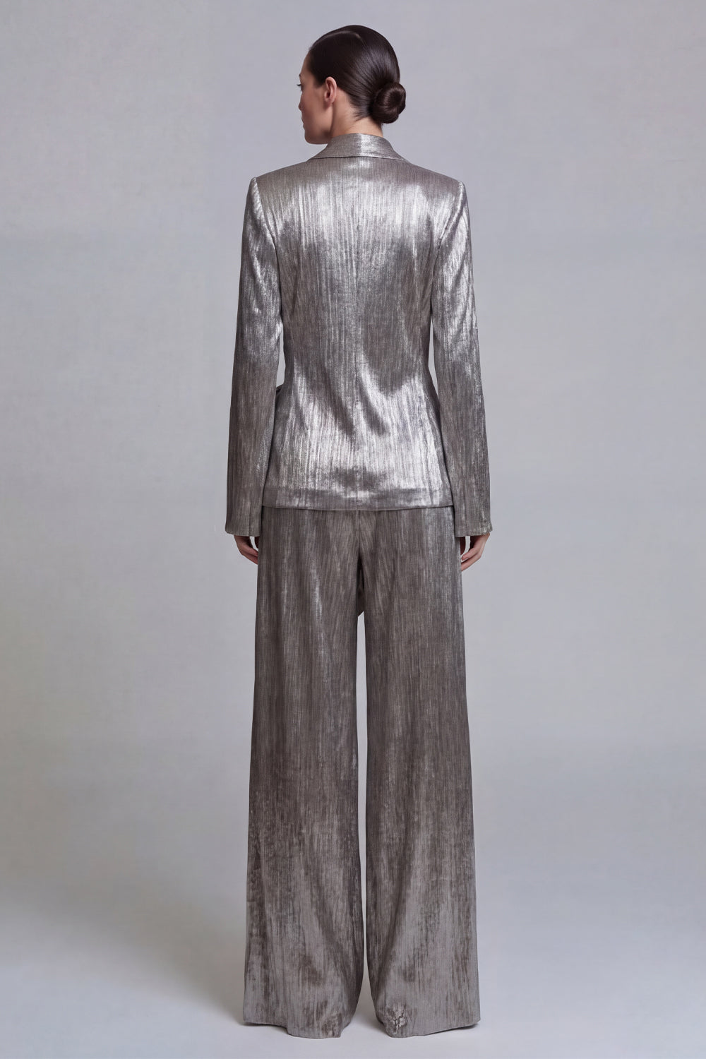 Metallic Shawl Lapel 2 Piece Grey Bowed Women Suits