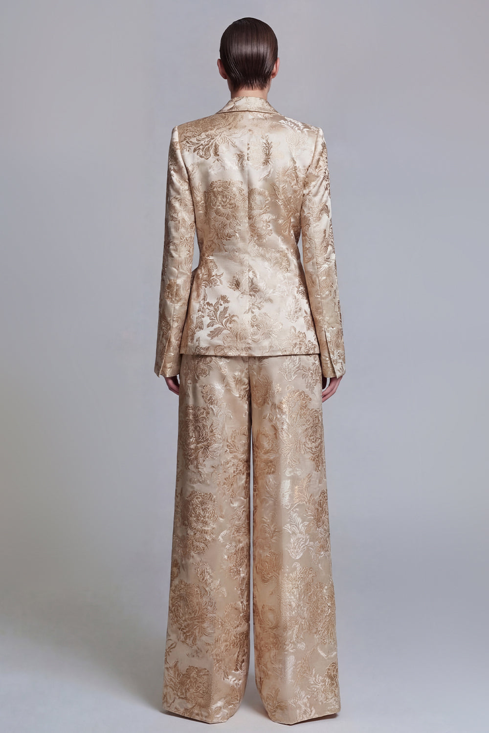 Jacquard Champagne Shawl Lapel 2 Piece Bowed Women Suits