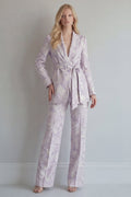 Jacquard Peaked Lapel 2 Piece Lilac Women Suits with Belt