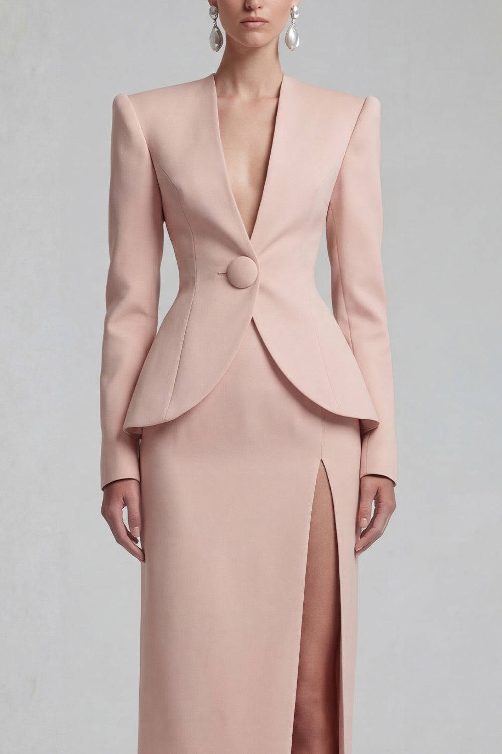 Green 2 Piece Single Buckle Bodycon Women Suits