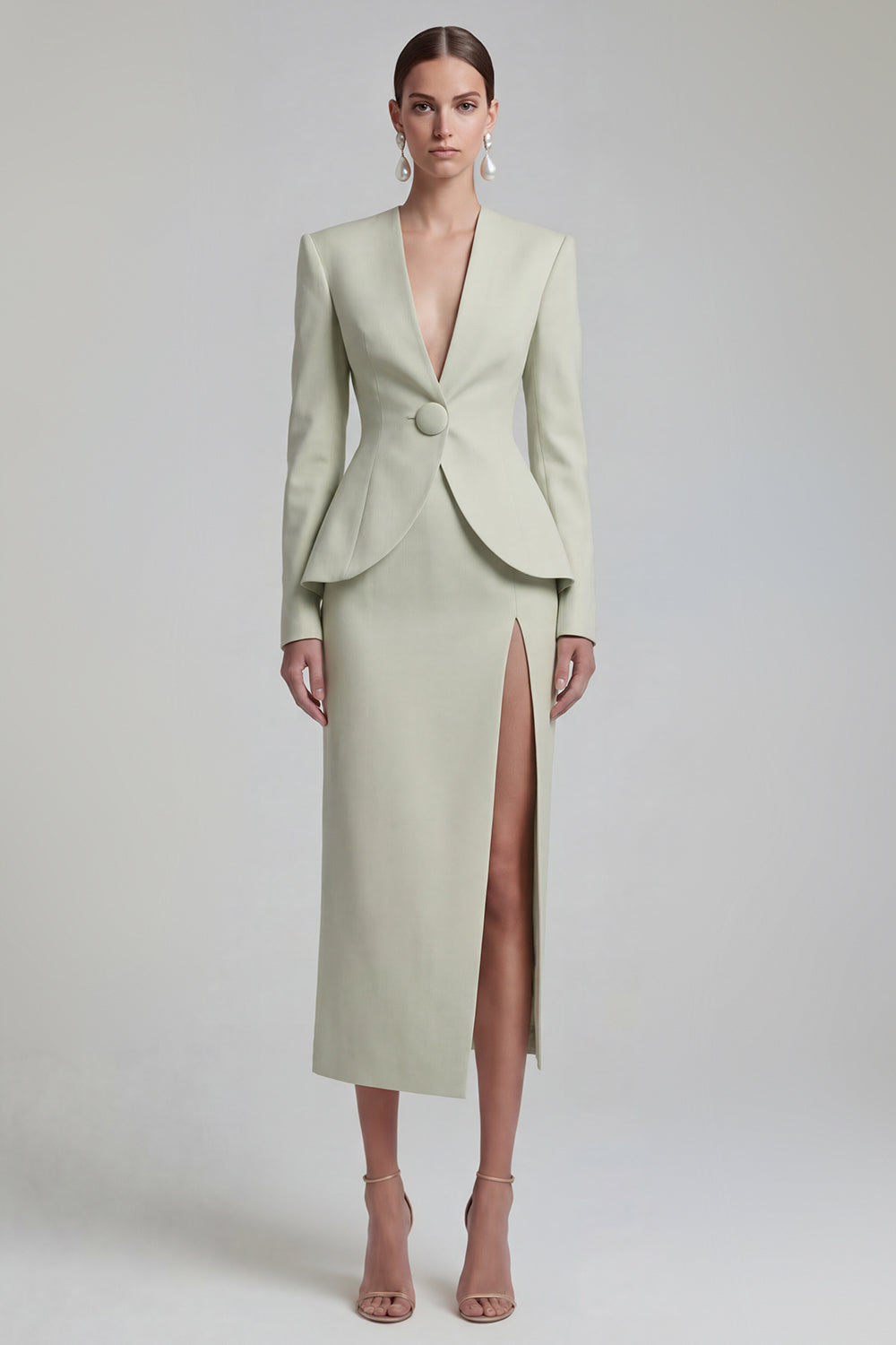 Green 2 Piece Single Buckle Bodycon Women Suits