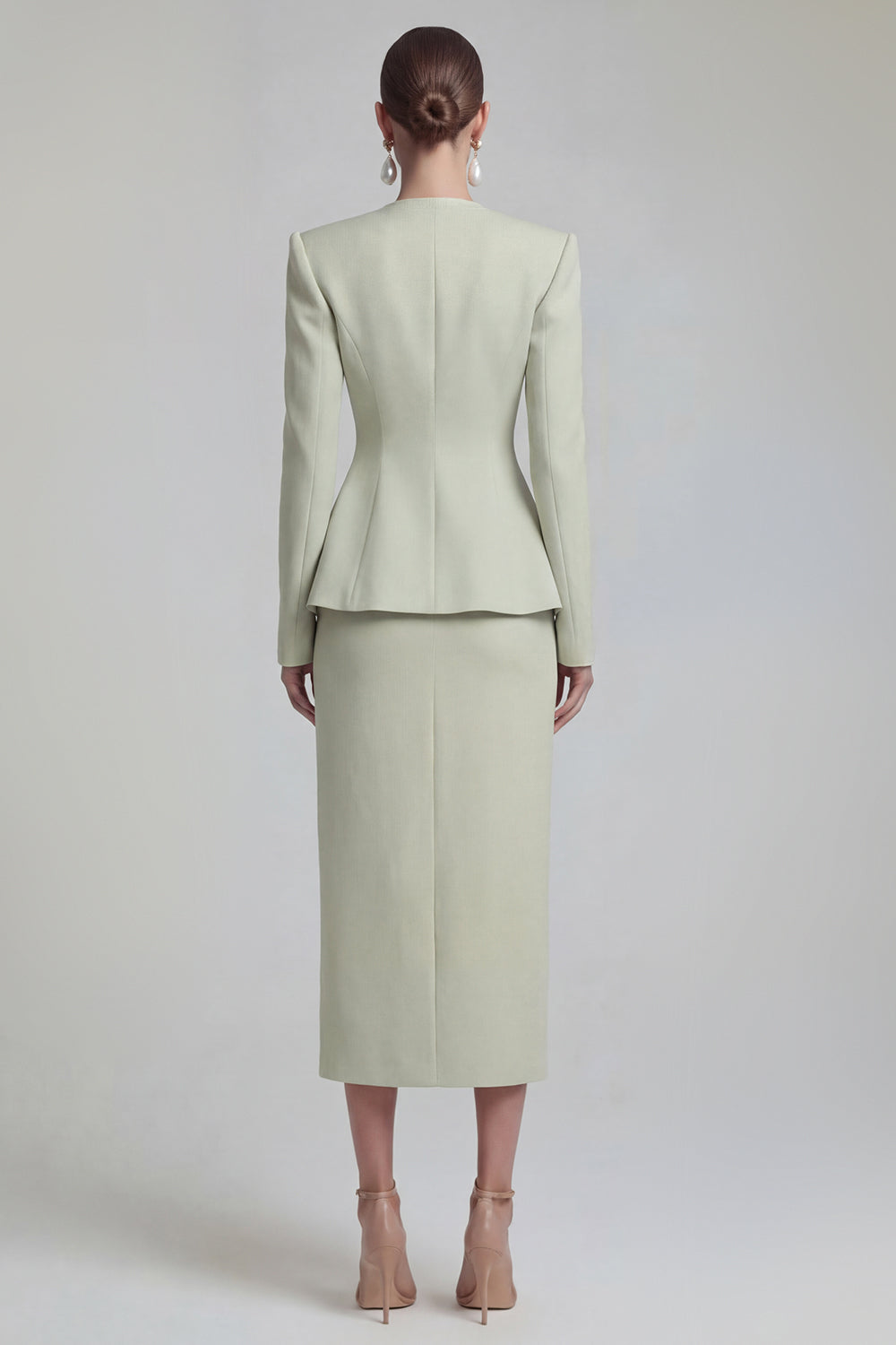 Green 2 Piece Single Buckle Bodycon Women Suits