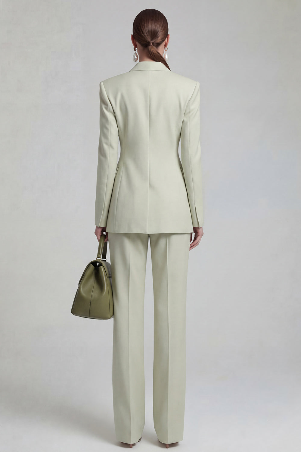Green Peaked Lapel 2 Piece Double Breasted Women Suits