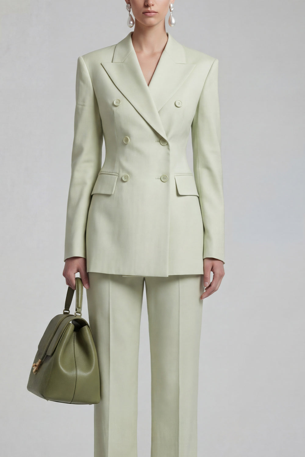 Green Peaked Lapel 2 Piece Double Breasted Women Suits