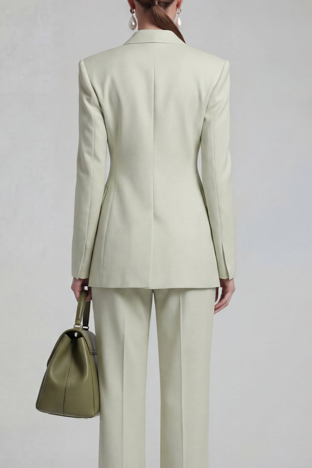 Green Peaked Lapel 2 Piece Double Breasted Women Suits