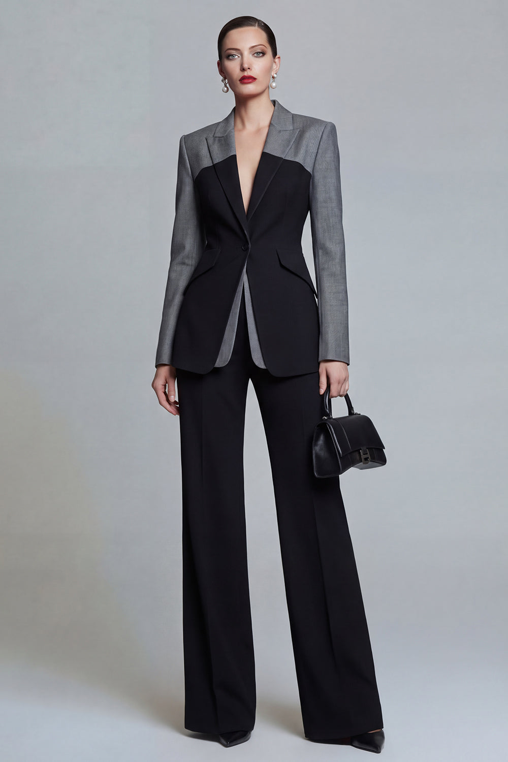 Black 2 Piece Peaked Lapel Slim Fit Women Suits