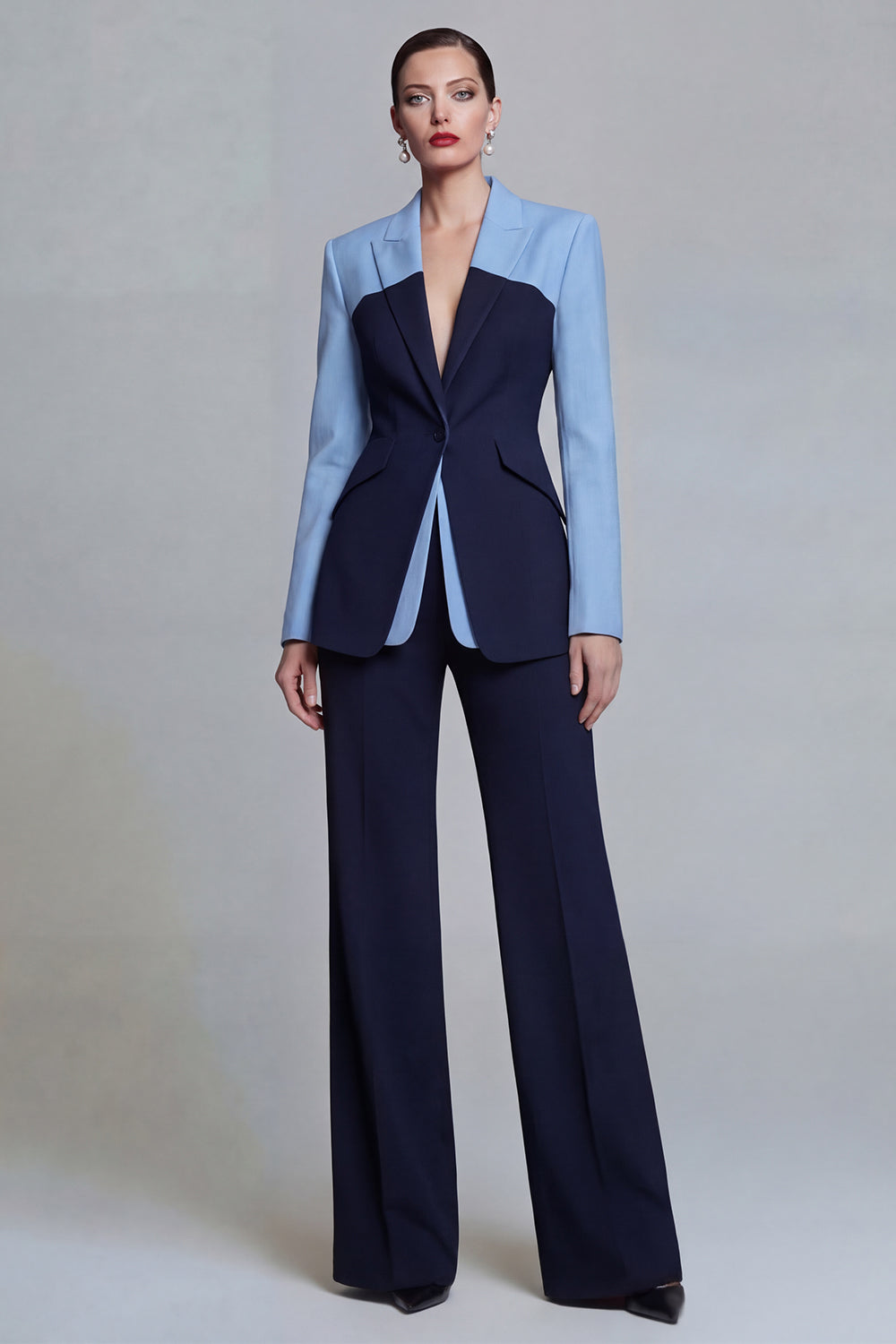 Black 2 Piece Peaked Lapel Slim Fit Women Suits