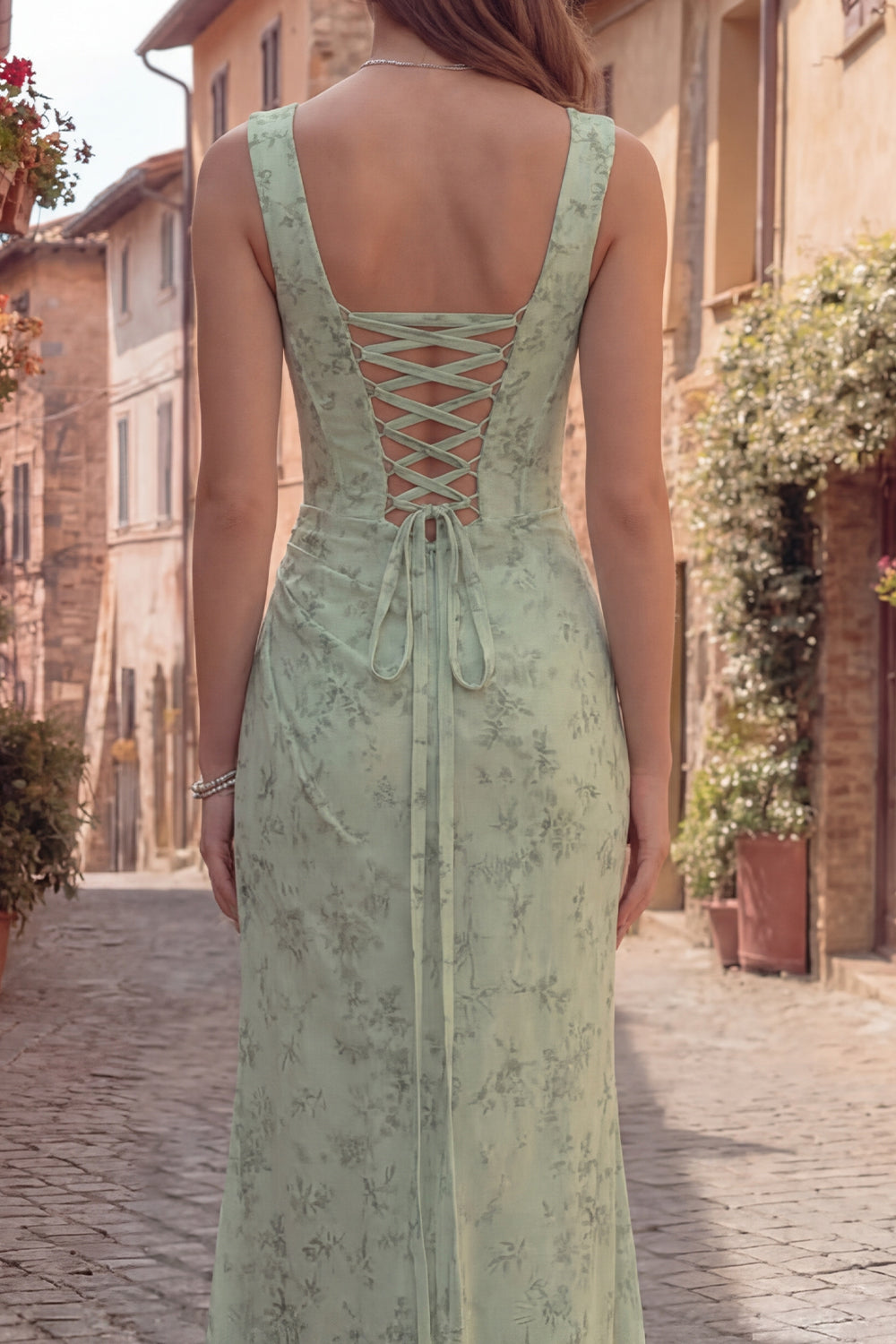 Corset Mermaid Ruched Dusty Sage Maxi Prom Dress with Pearls