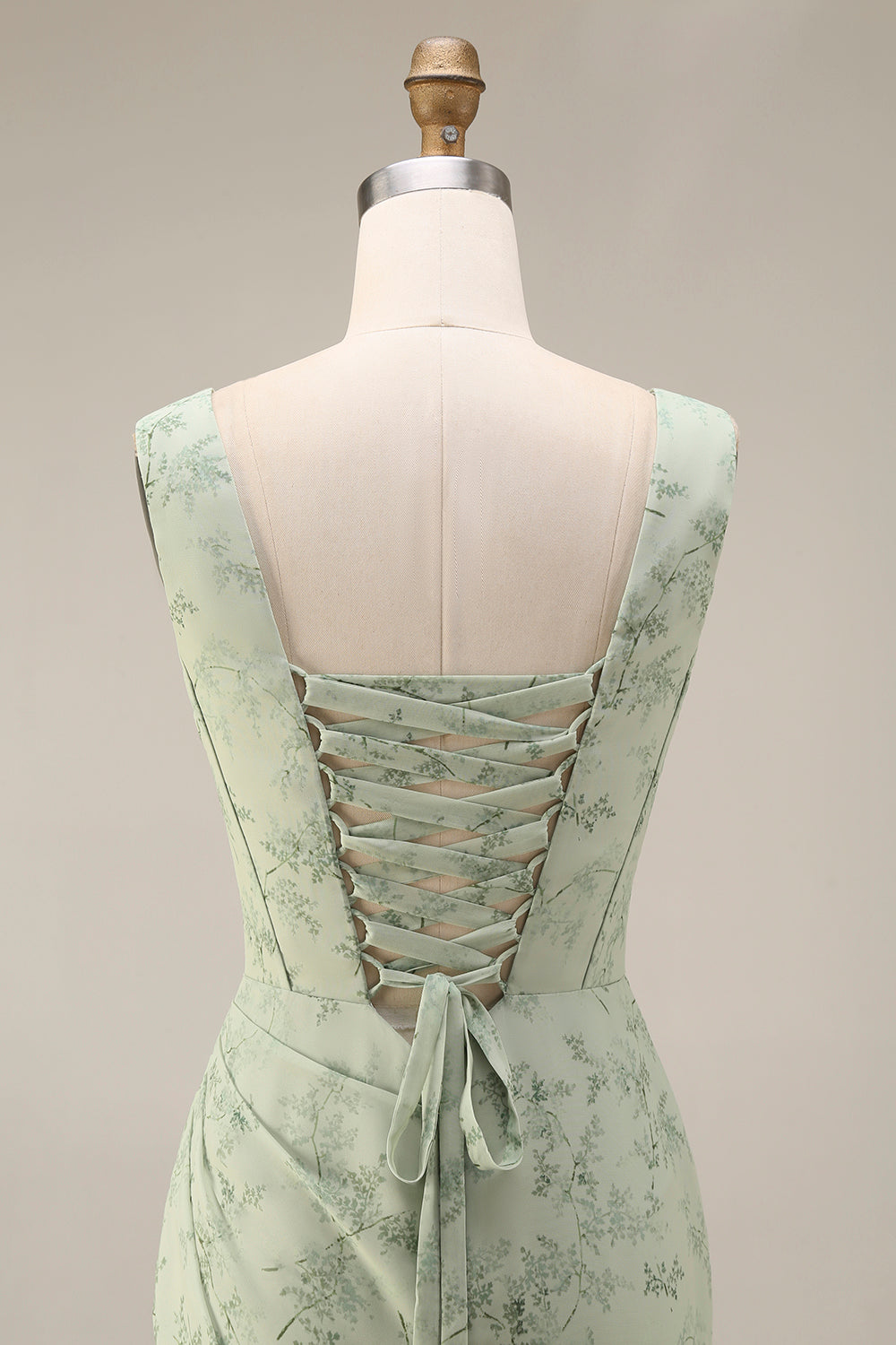 Corset Mermaid Ruched Dusty Sage Maxi Prom Dress with Pearls