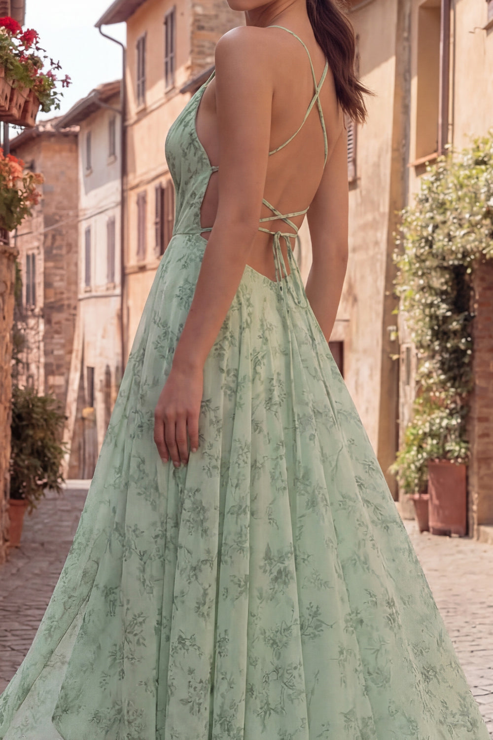 Dusty Sage Ruched A Line Maxi Prom Dress