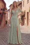 Cold Shoulder Dusty Sage Corset A Line Maxi Prom Dress