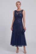 Sparkly Navy A Line Sleeveless Mother of the Bride Dress