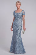 Mermaid Grey Blue Sequin Appliqued Mother of the Bride Dress