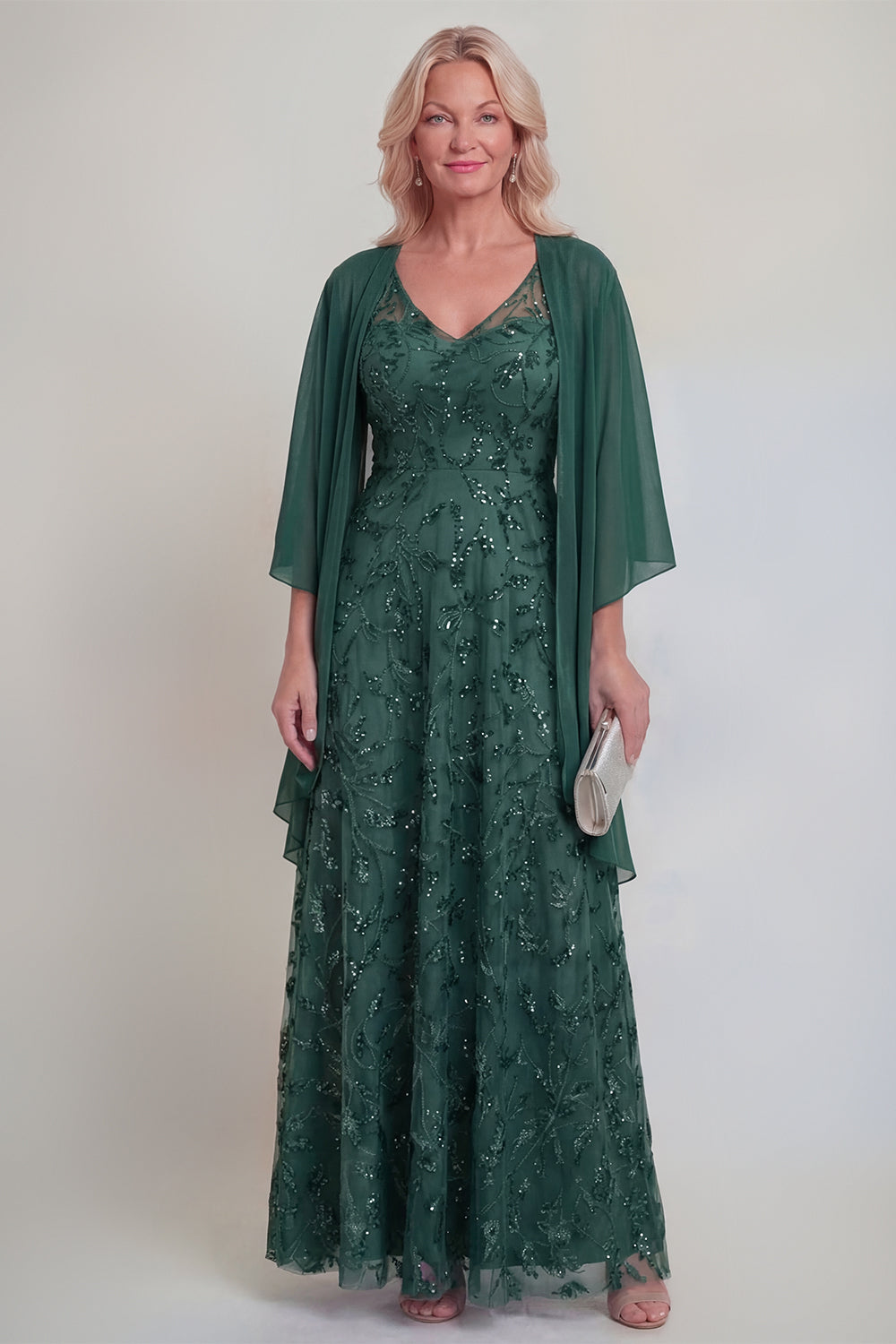Sparkly Navy A Line V Neck Maxi Mother of the Bride Dress