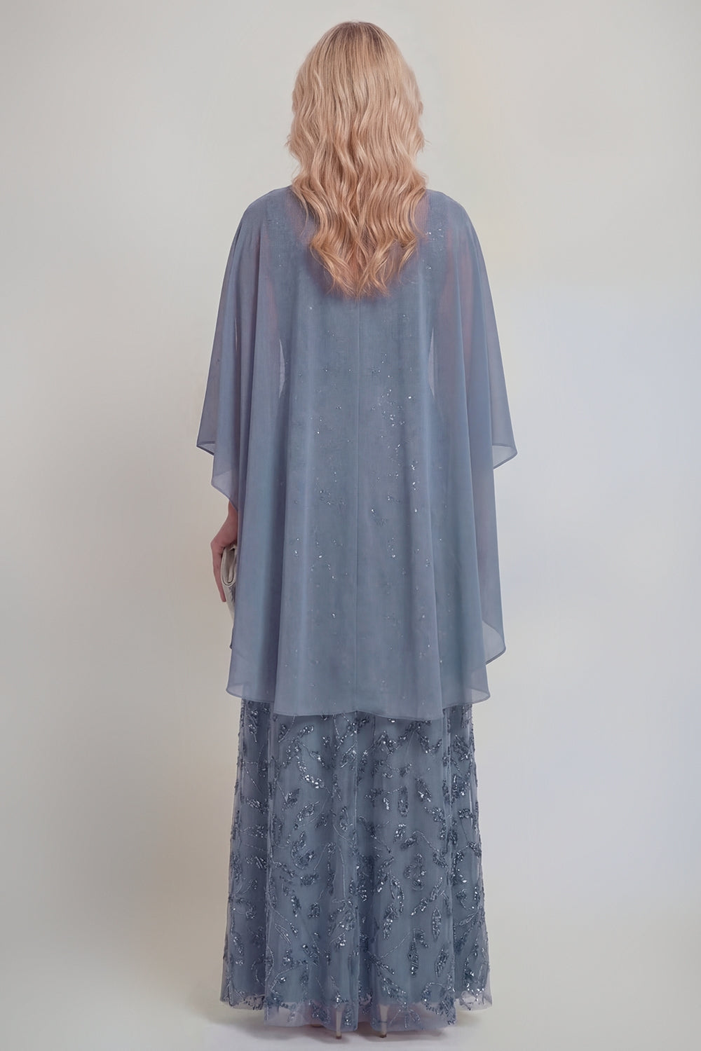 Sparkly Navy A Line V Neck Maxi Mother of the Bride Dress