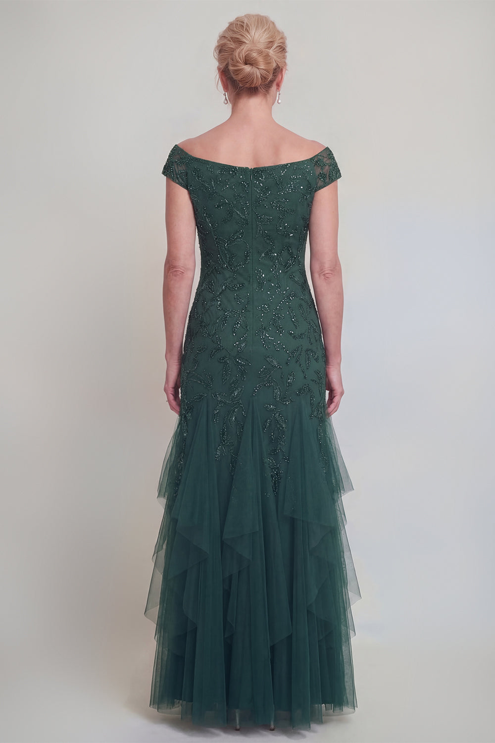 Appliqued Ruffled Dark Green A Line Maxi Mother of the Bride Dress