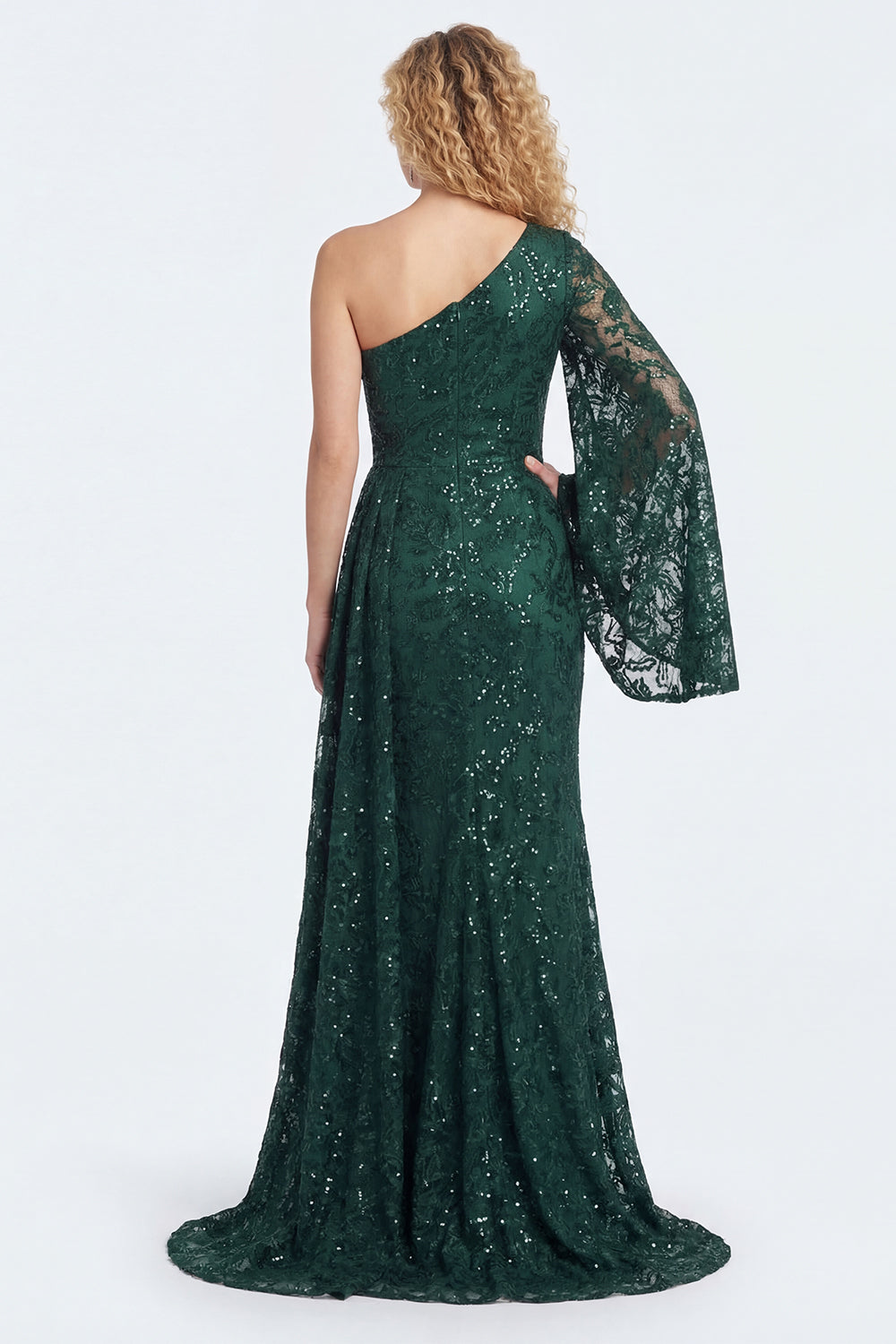 Sparkly One Shoulder Appliqued Dark Green Mother of the Bride Dress
