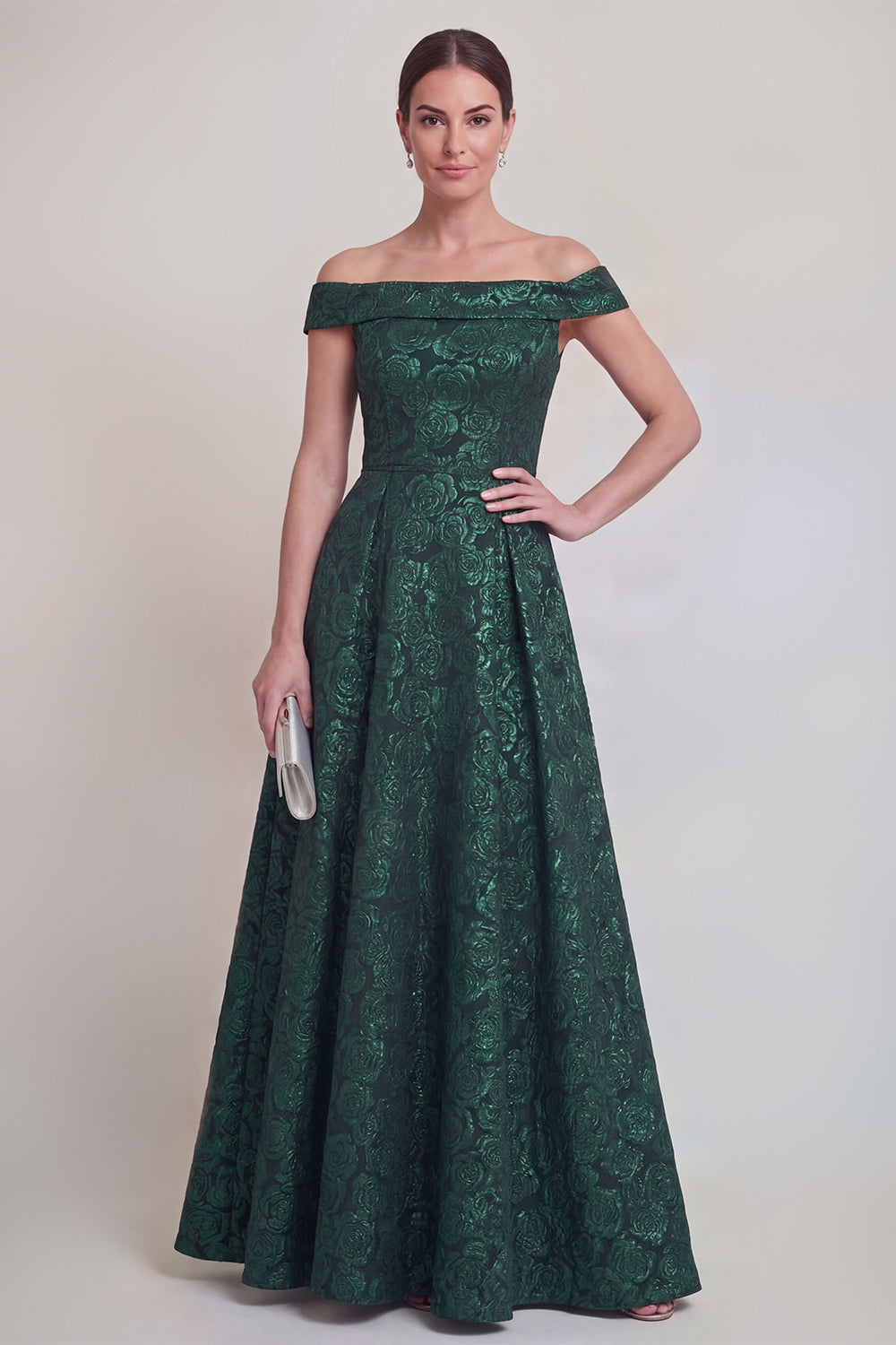 Jacquard Off the Shoulder A Line Blush Mother of the Bride Dress