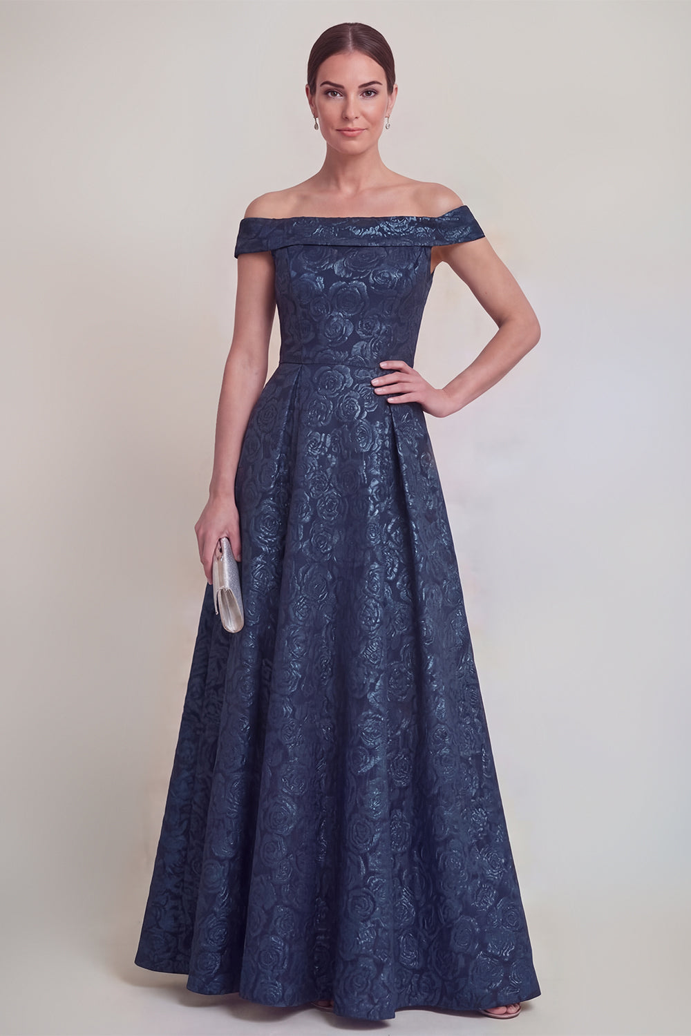 Jacquard Off the Shoulder A Line Blush Mother of the Bride Dress