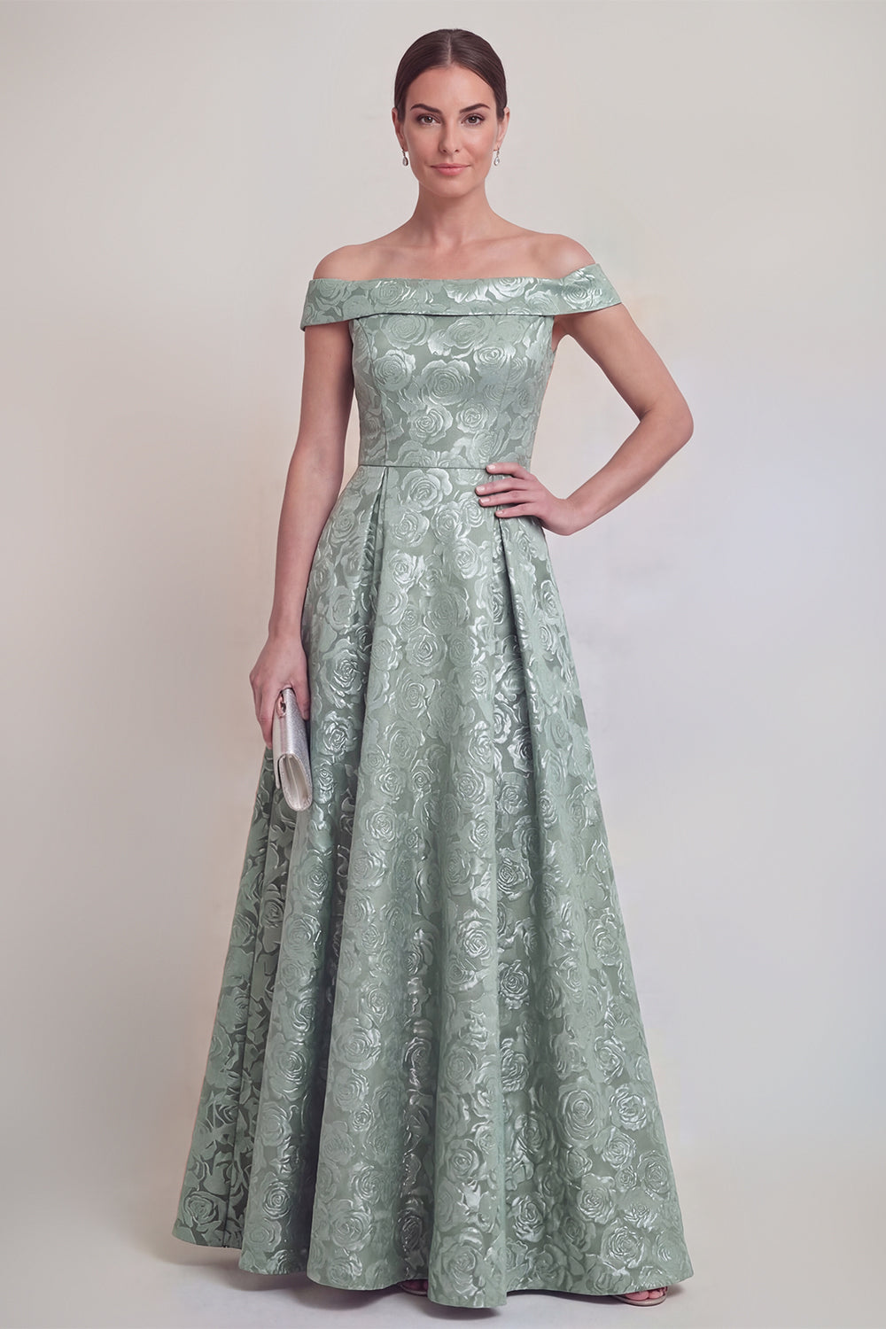 Jacquard Off the Shoulder A Line Blush Mother of the Bride Dress