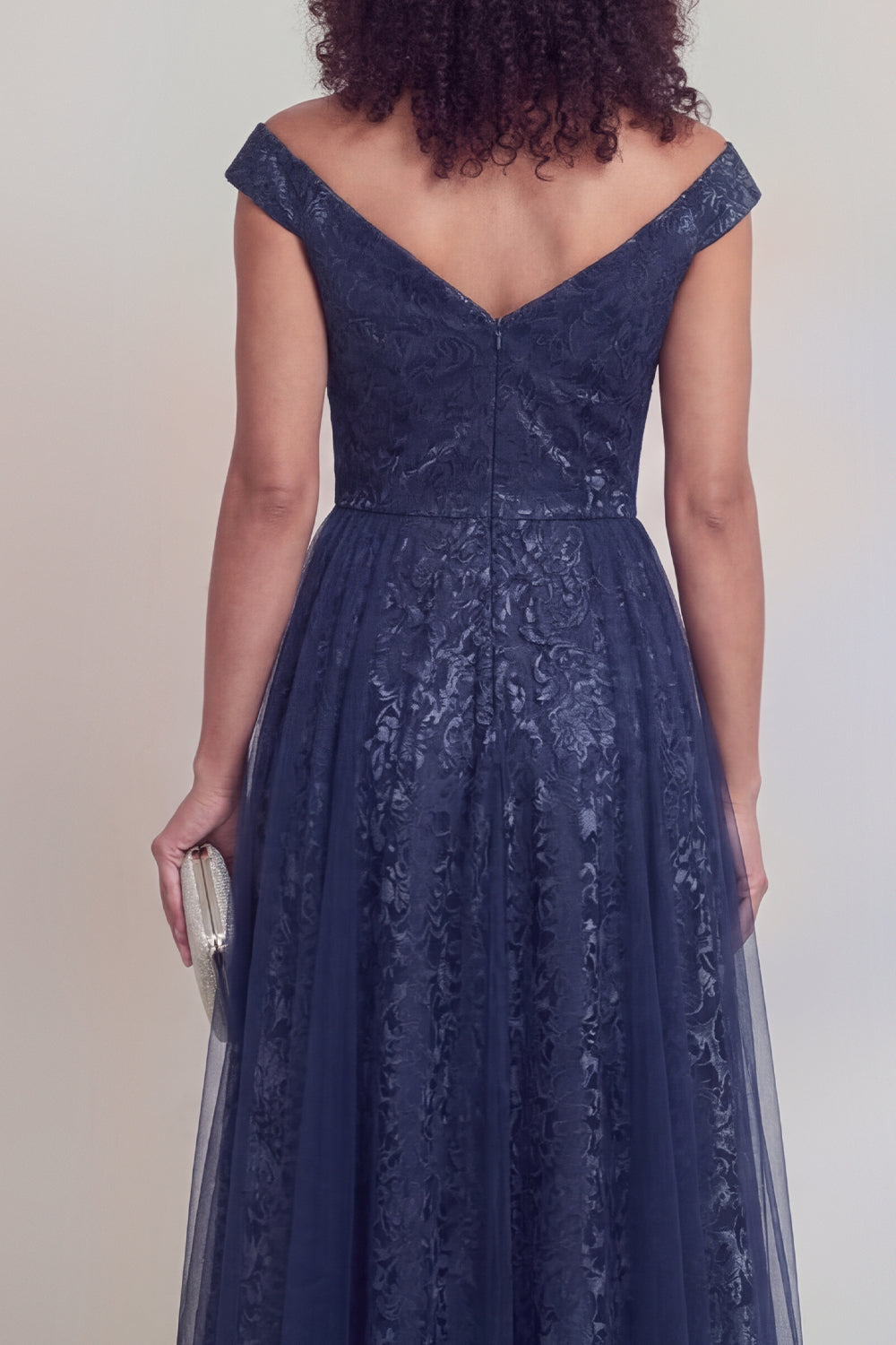 Jacquard Navy A Line Maxi Mother of the Bride Dress