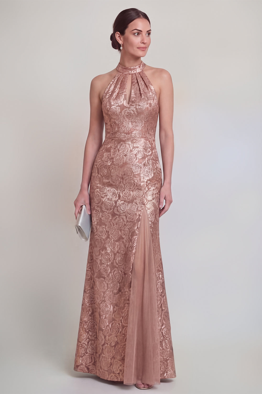 Halter Jacquard Mermaid Sage Green Cut Out Mother of the Bride Dress